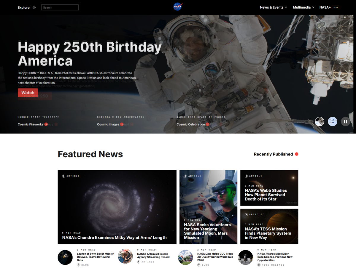 Screenshot of NASA , from the wordpress websites collection.