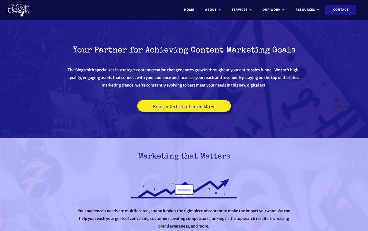 Screenshot of The Blogsmith, from the content marketing portfolios collection.