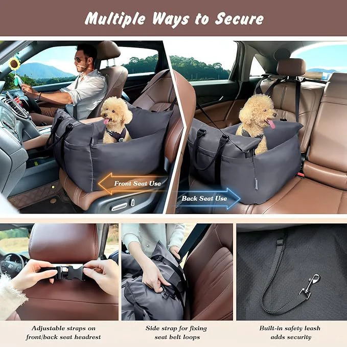 2-in-1 Pet Car Booster Seat & Travel Bed - Removable, Non-Slip, for Small Dogs & Cats - Image 5