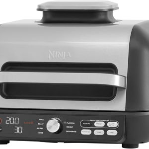 Ninja Foodi MAX PRO Parrilla, Plancha y Freidora de aire, 3,8 l, 7 funciones de cocción en 1, Parrilla, Freír con aire, Asar, Hornear y más, piezas aptas para lavavajillas, en plata y negro, AG651EU