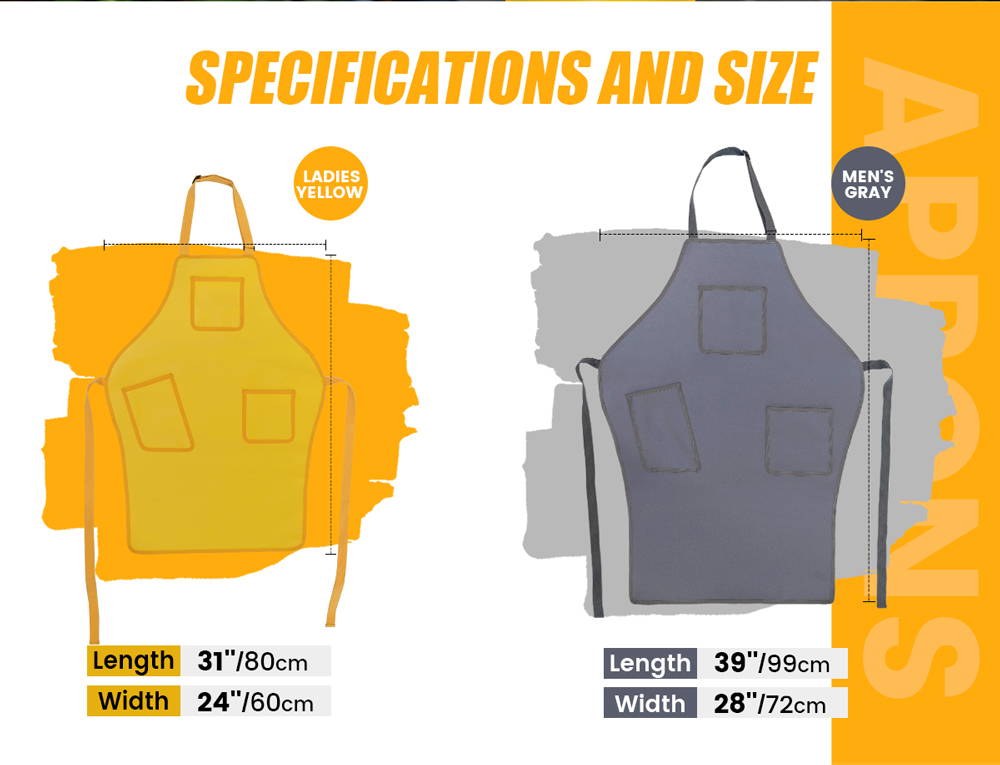 Funwater waterproof apron has 2 colors named ladies yellow and men's gray