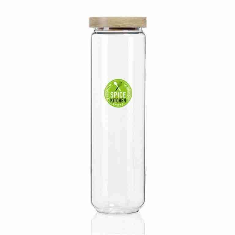 Glass Canister Storage Jar-Clear Beech Wood Series-1650Ml (D)