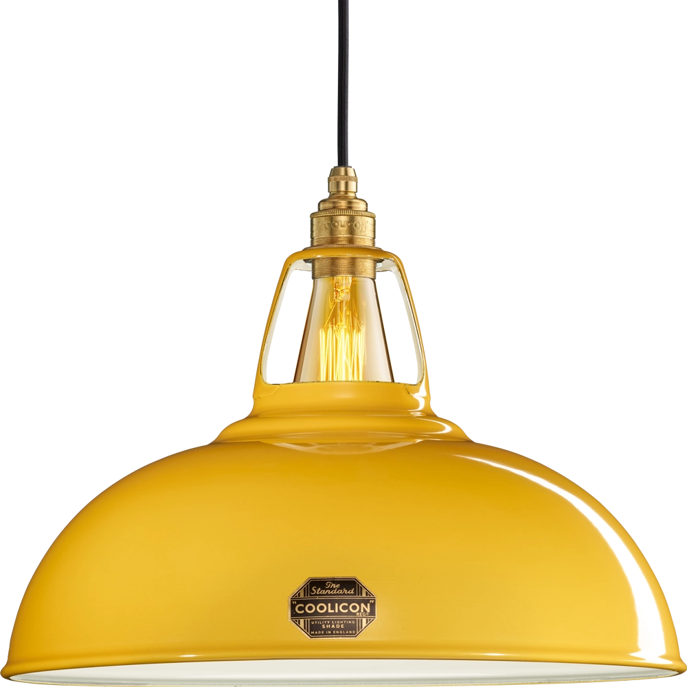 A Large Deep Yellow shade with a Signature Brass suspension set