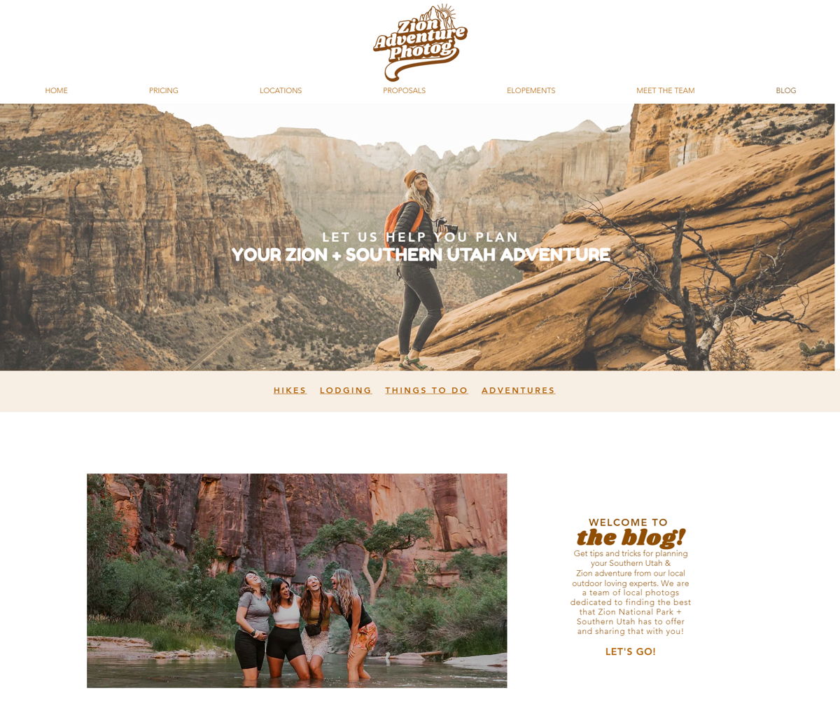 Screenshot of Zion Adventure Photog, from the blog design examples collection.