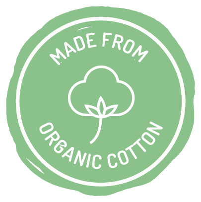 Image of a circular, green Ducky Zebra icon with the text 'Made from Organic Cotton'