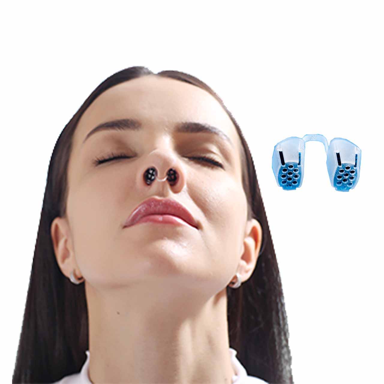 femme portant un filtre respiratoire nasal RESPUR