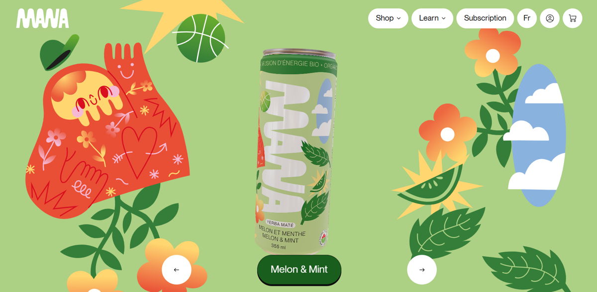 Screenshot of MANA yerba mate, from the cool websites collection.