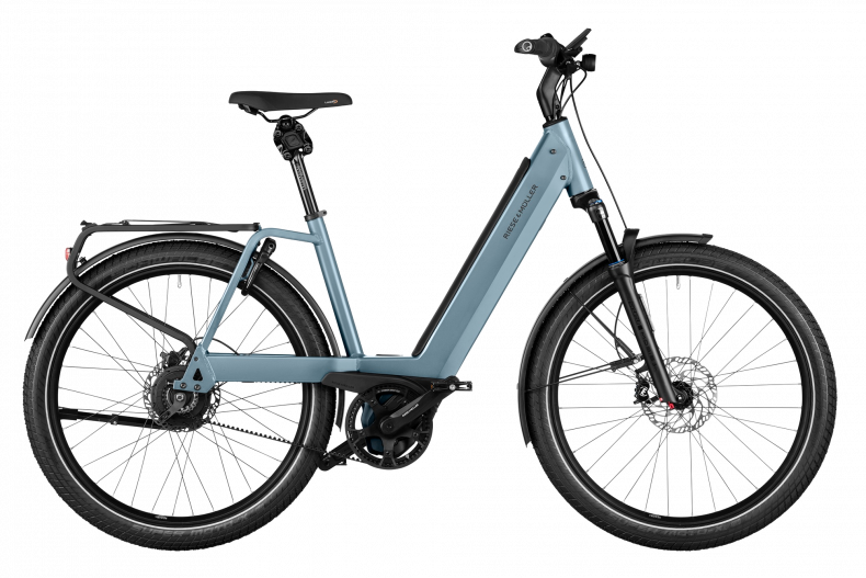 Riese & Müller Nevo lage instap e-bike met Bosch middenmotor en geïntegreerde accu – premium elektrische stadsfiets met comfortabele zithouding.