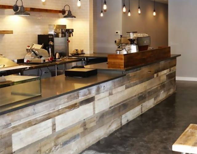 reclaimed wood kitchen bar counter restaurant