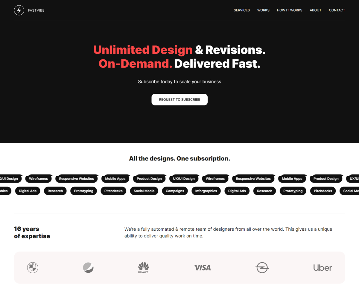 Screenshot of Fastvibe, from the  framer websites collection.