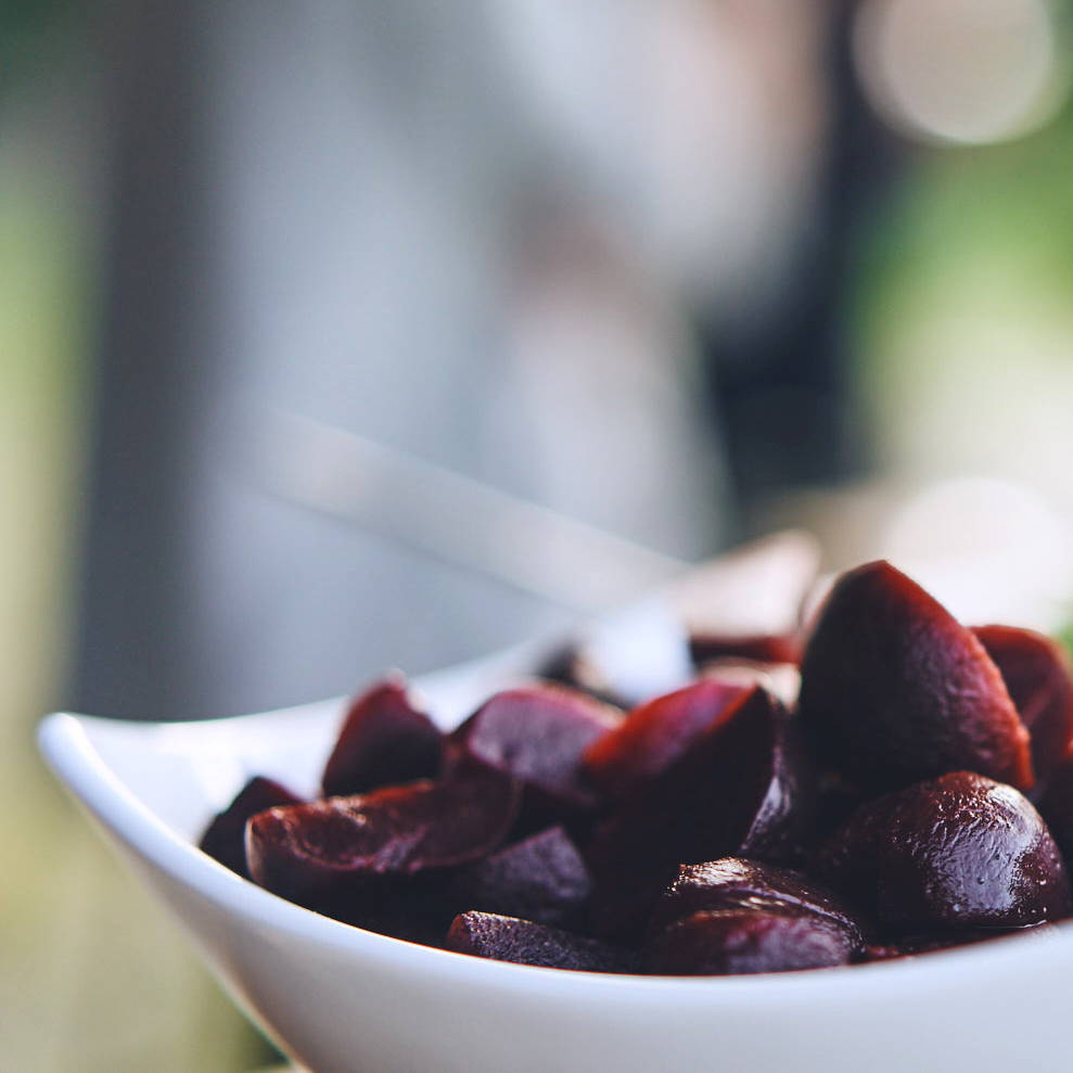 bowl of cooked beets from farm-to-table dinner hosted by Stick & Ball