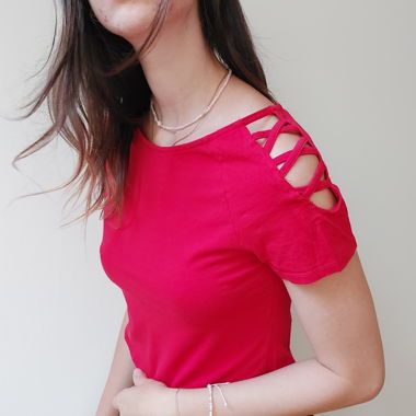 Red tshirt with open shoulders