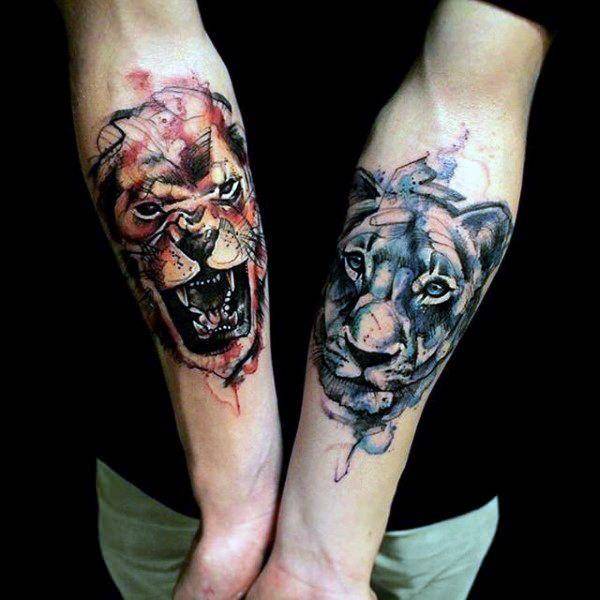 Tatouage Lion et Lionne en Couleur 