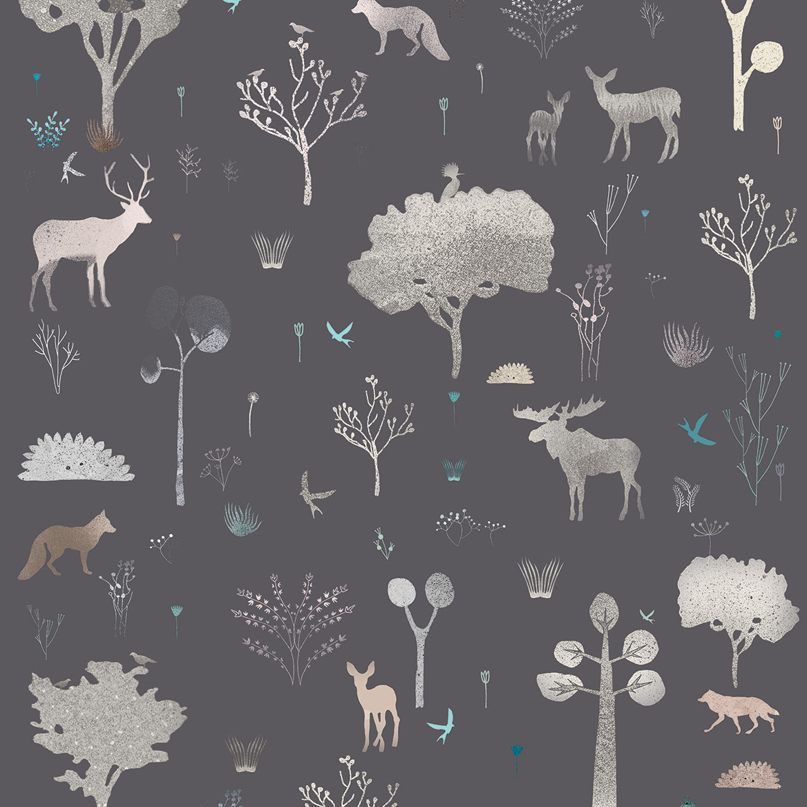 Grey & White Kids Animal Nature Wallpaper pattern
