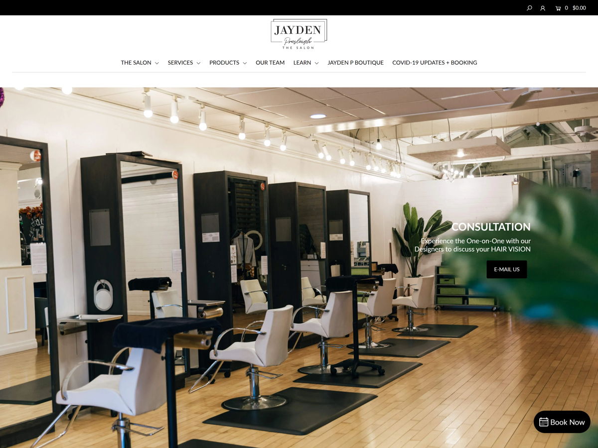 Screenshot of Jayden Presleigh, from the salon websites collection.