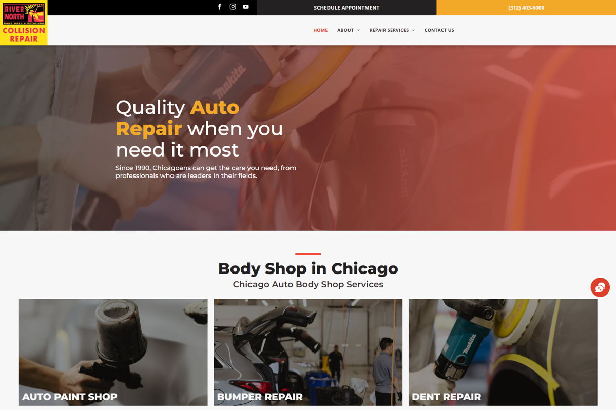 Screenshot of River North Collision Repair , from the auto repair websites collection.