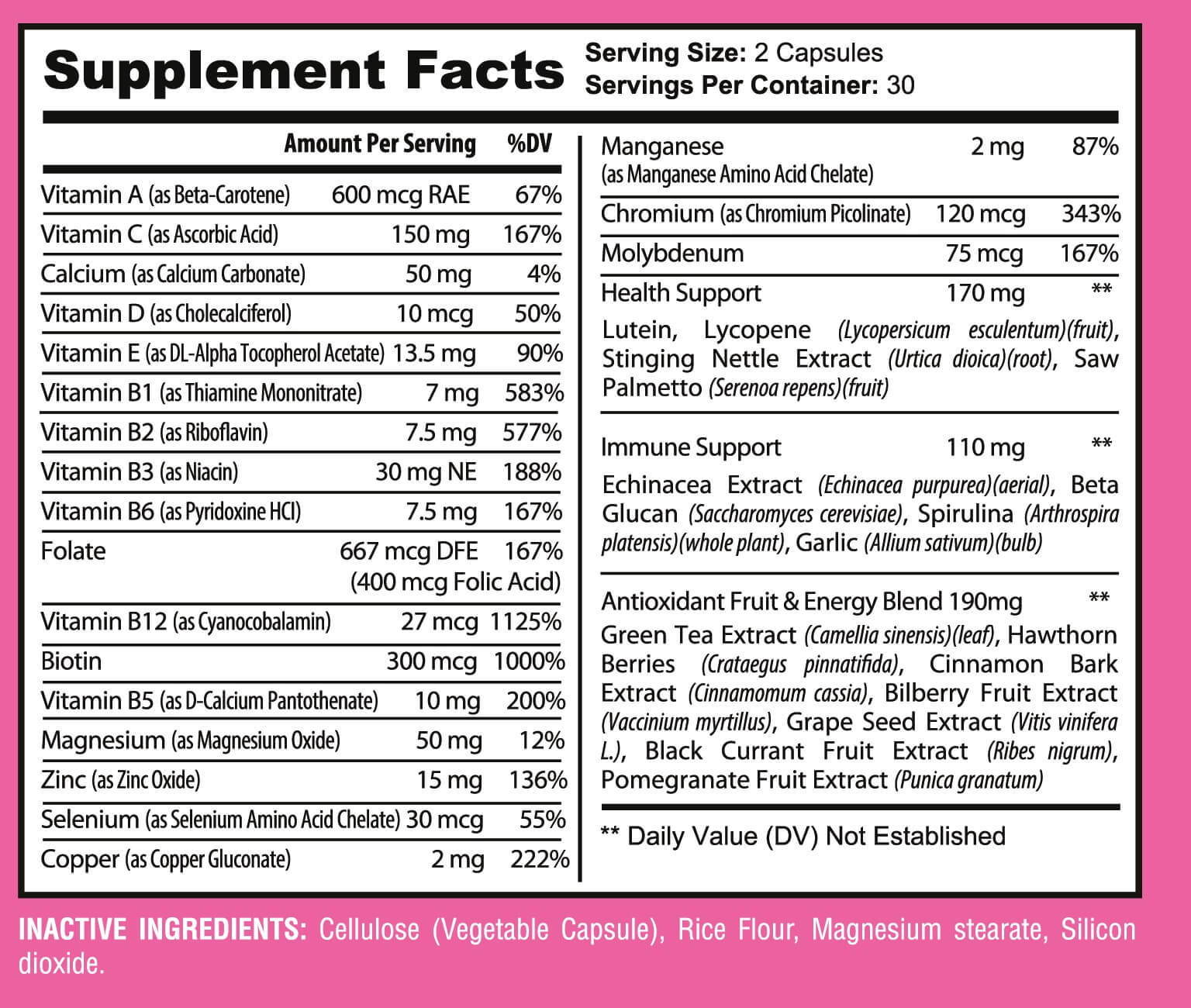 Multiwomen xena nutrition label ingredients full transparent 