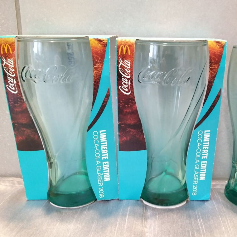 3x2018 McDonalds Coca Cola Glas Farbe Türkis 2 OVP