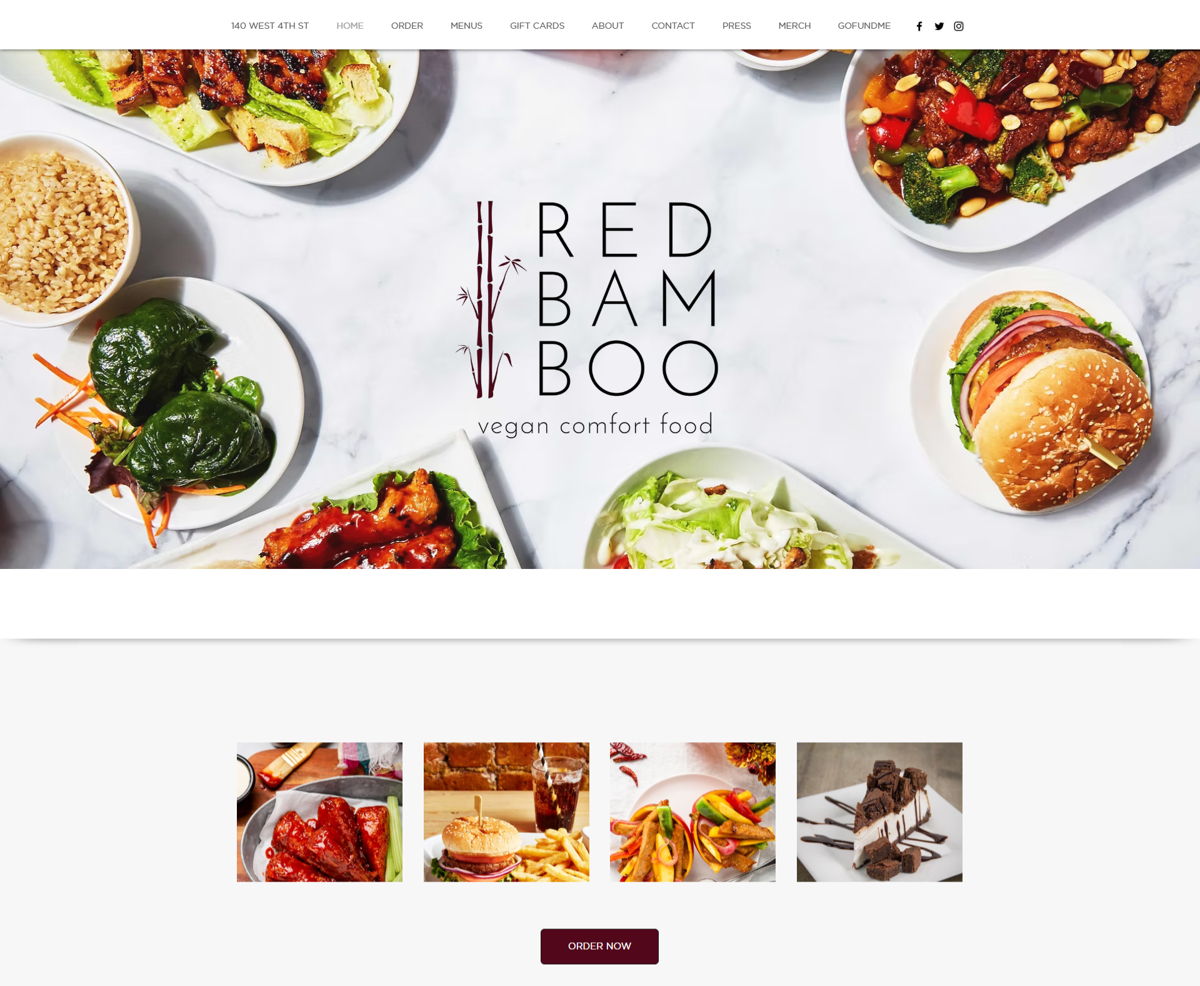 Screenshot of Red Bamboo - NYC, from the wix restaurant website examples collection.