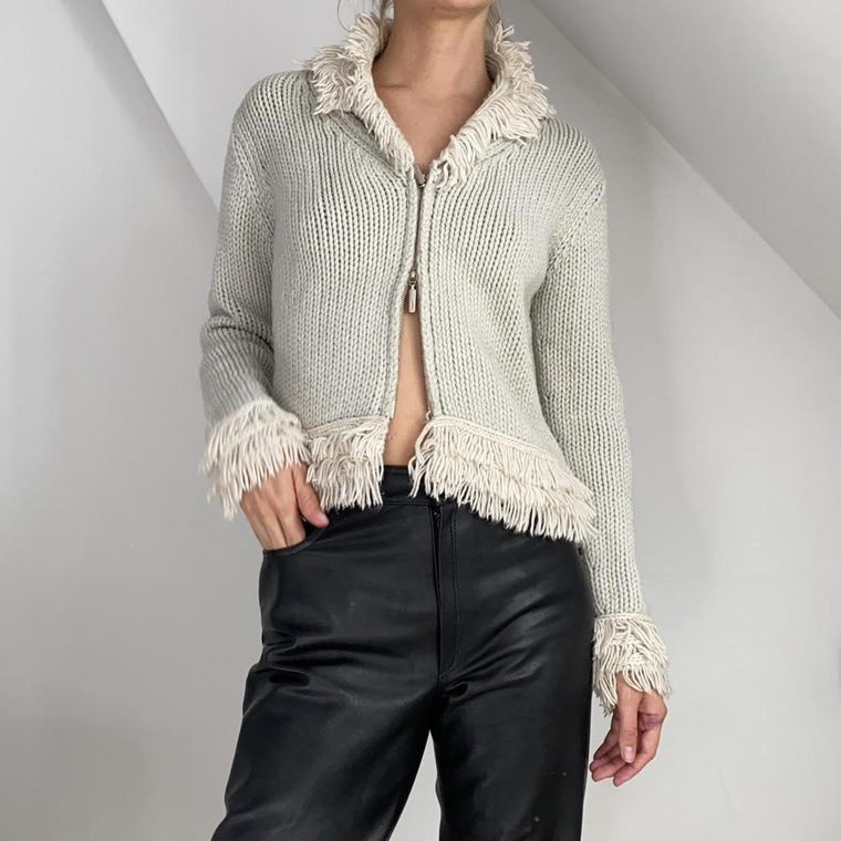 Vintage knit zipper jacket grey