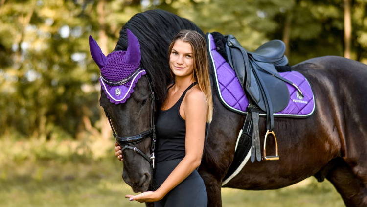 Purple polo with yellow horse shop