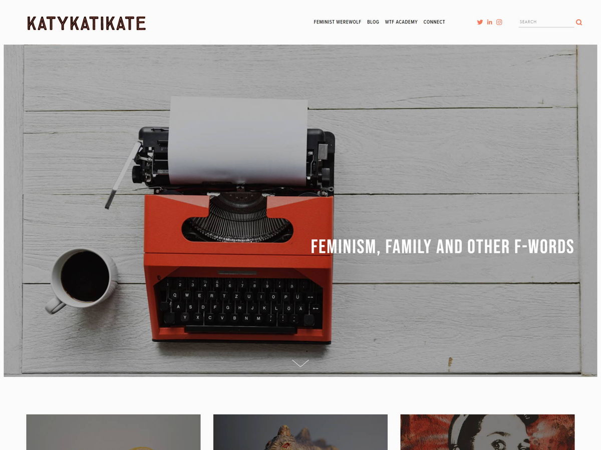 Screenshot of KatyKatiKate, from the squarespace blog examples collection.
