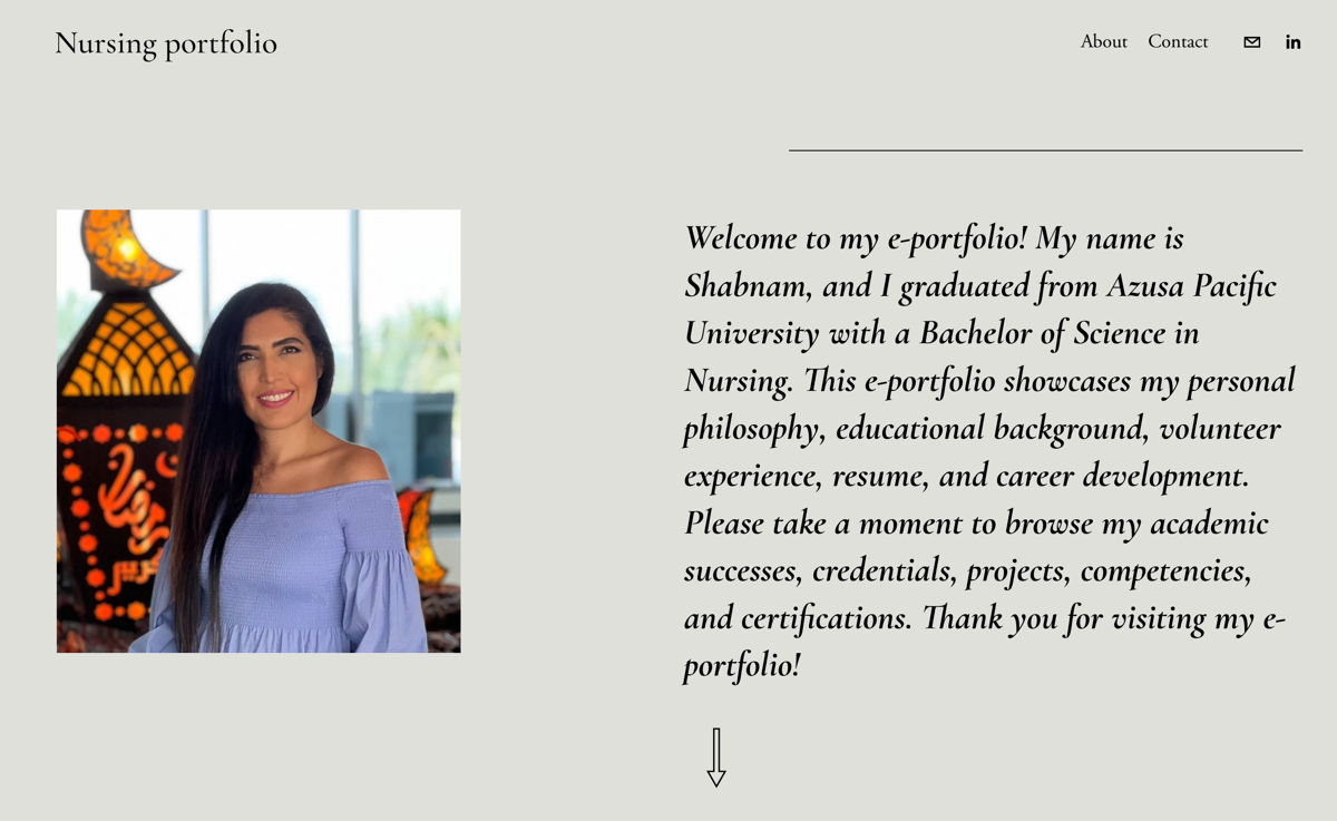 Screenshot of Shabnam - Nursing Portfolio, from the nursing portfolios collection.