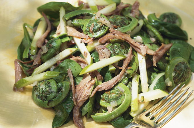 Salade tiède de canard confit et de têtes de violon