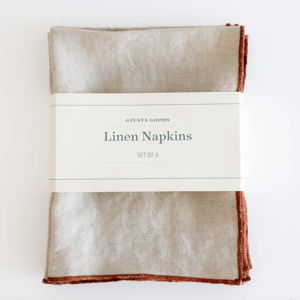 Linen Napkins - Oatmeal with Rust Trim