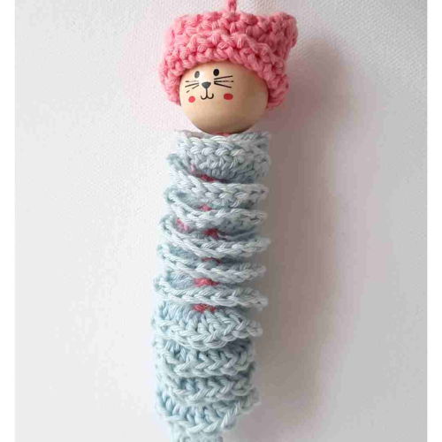 Kitty With A Cat Hat (Worry Worm With Wooden Head) Crochet Pattern PDF Printable