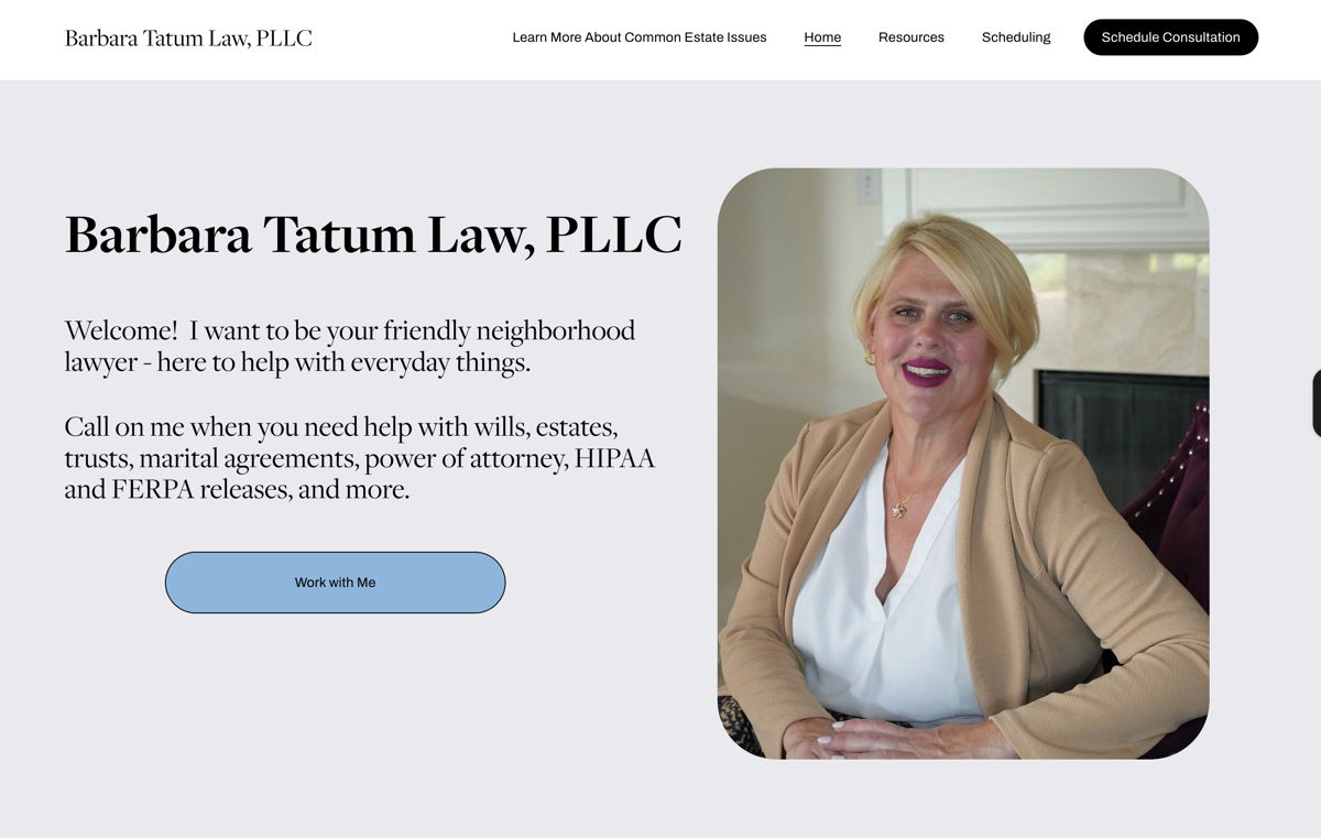 Screenshot of Barbara Tatum Law, from the local business websites collection.
