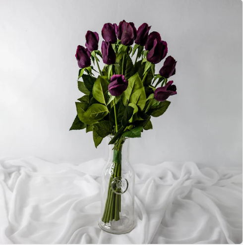 Aubergine Rose Bud Real Touch - Realistic Artificial Flowers - Image 2