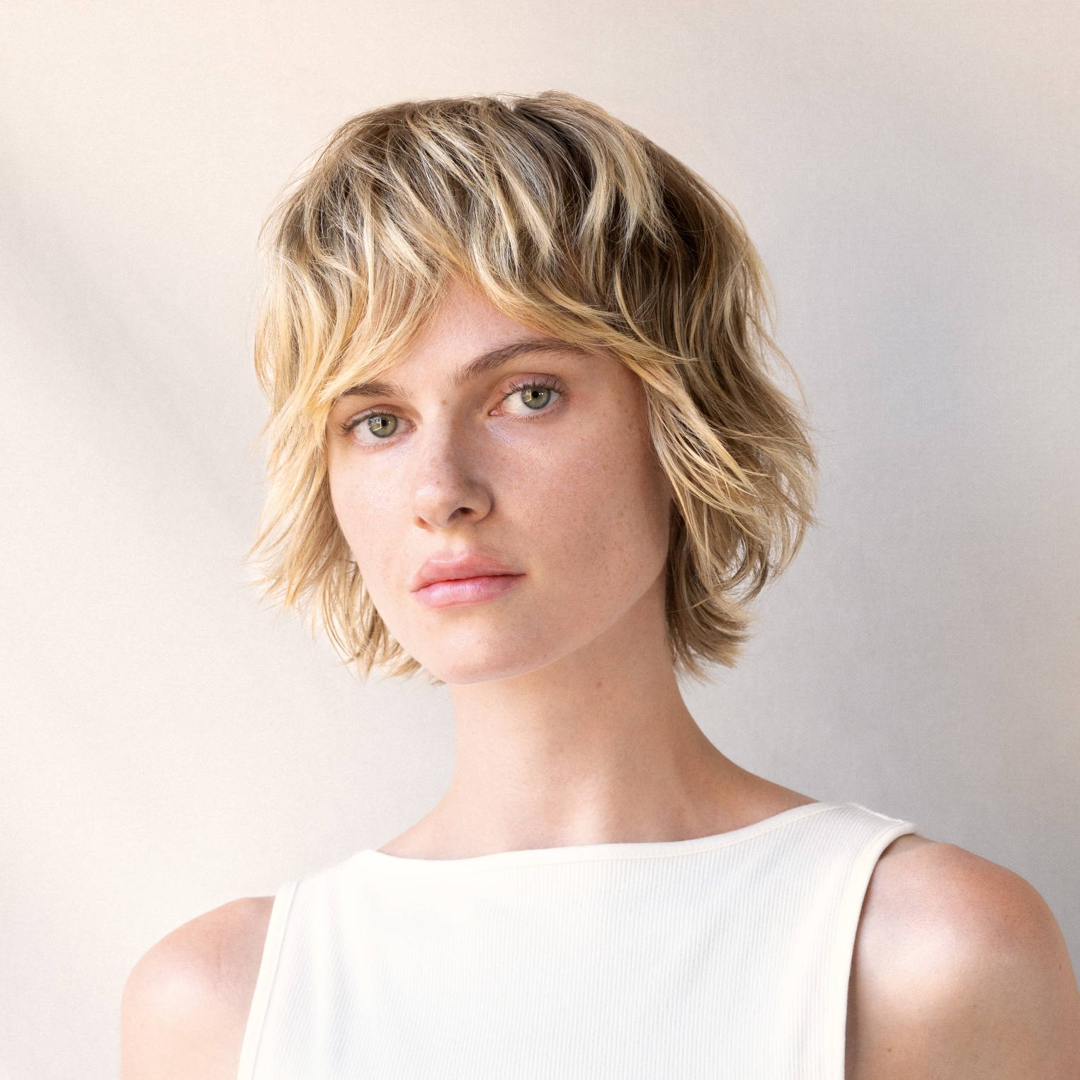 woman with short wavy hair