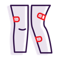 purple outline of legs with red band-aids
