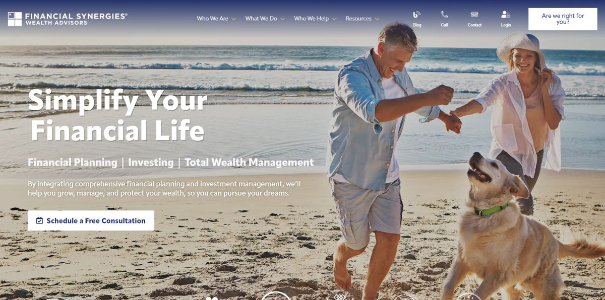 Screenshot of Financial Synergies Wealth Advisors, from the financial advisor websites collection.