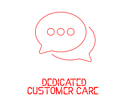 Icons of chat bubbles with the words, Dedicated Customer Service below it. 