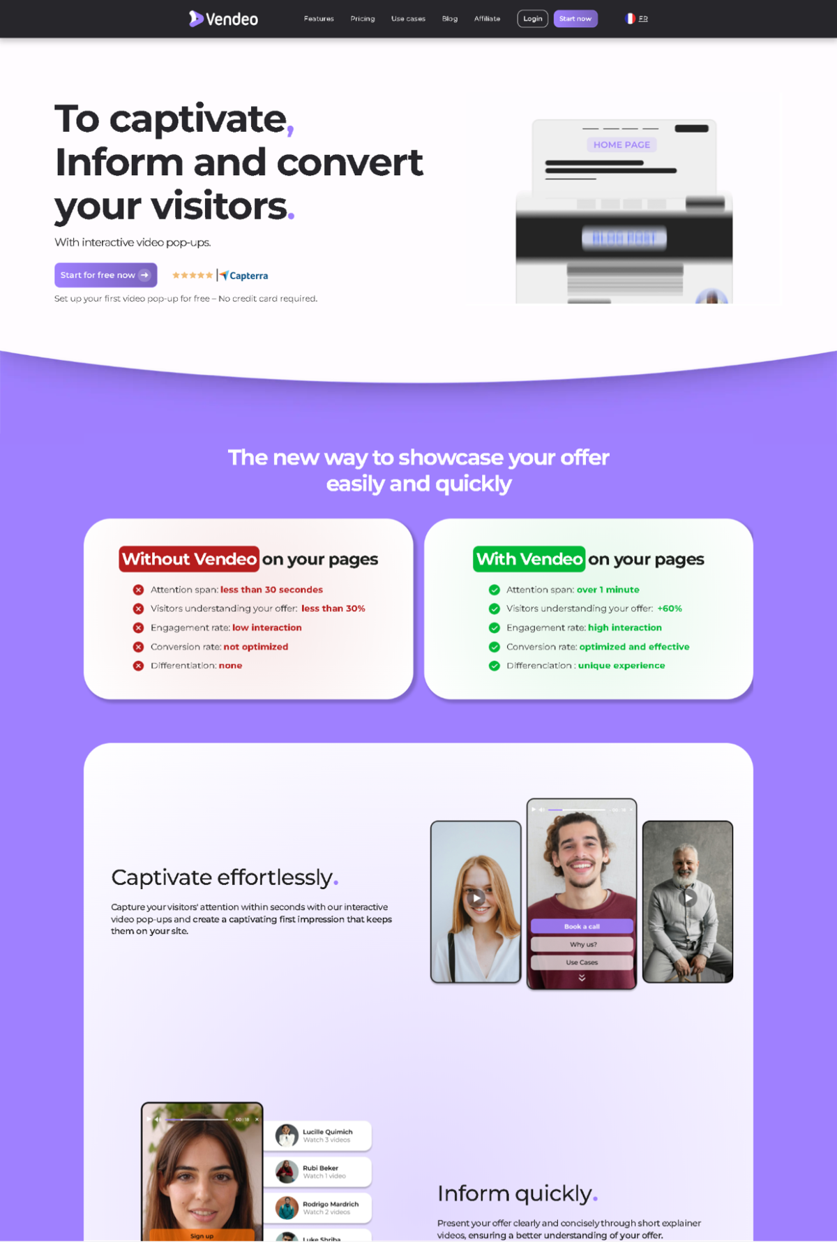 Screenshot of Vendeo, Vendeo-logo, logo-png, video interactives , from the purple websites collection.