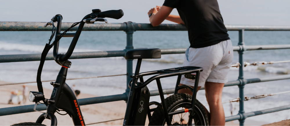 RadRunner 2 electric bike and rider on boardwalk