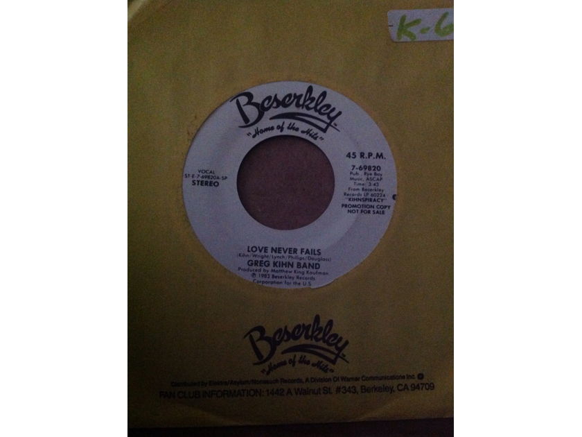 Greg Kihn Band - Love Never Fails Beserkley Records Promo 45 Vinyl NM