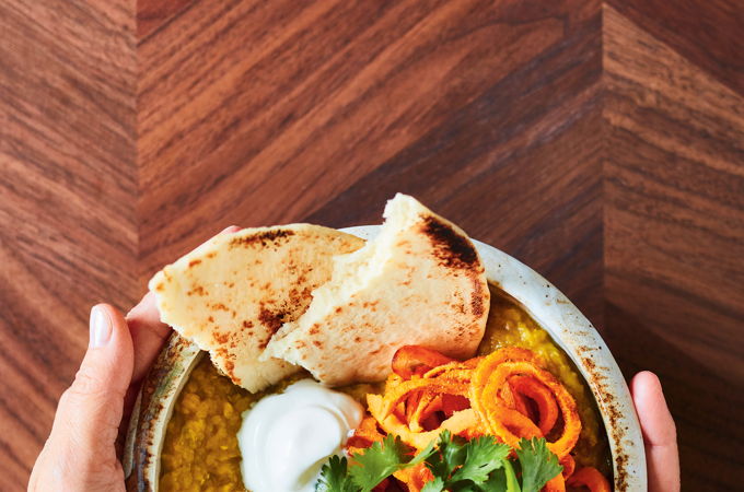 Dahl with Sweet Potato Spirals