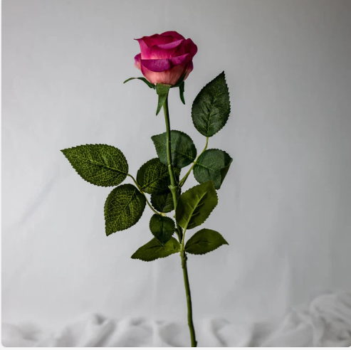 Fuchsia Real Touch Half Bloom Rose - Realistic Artificial Flowers - Image 3