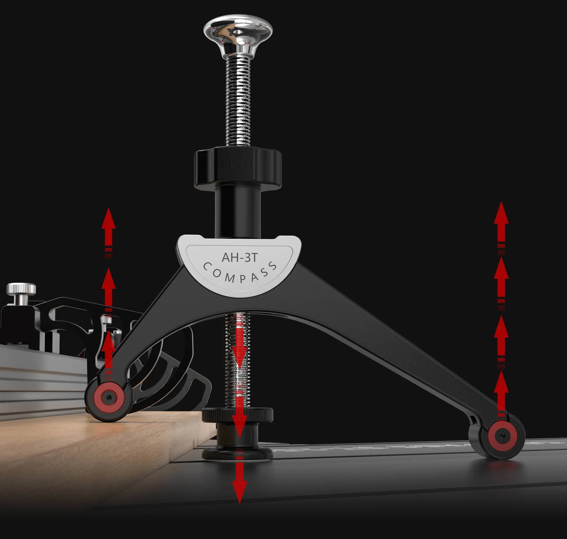 The Harvey Compass T-slot mounting AH 3T Arch Hold Down is able to securely clamp the workpiece in place with pure vertical pressure without pressure deformation and overturning moment on the pillar shaft, thus achieving the highest stability
