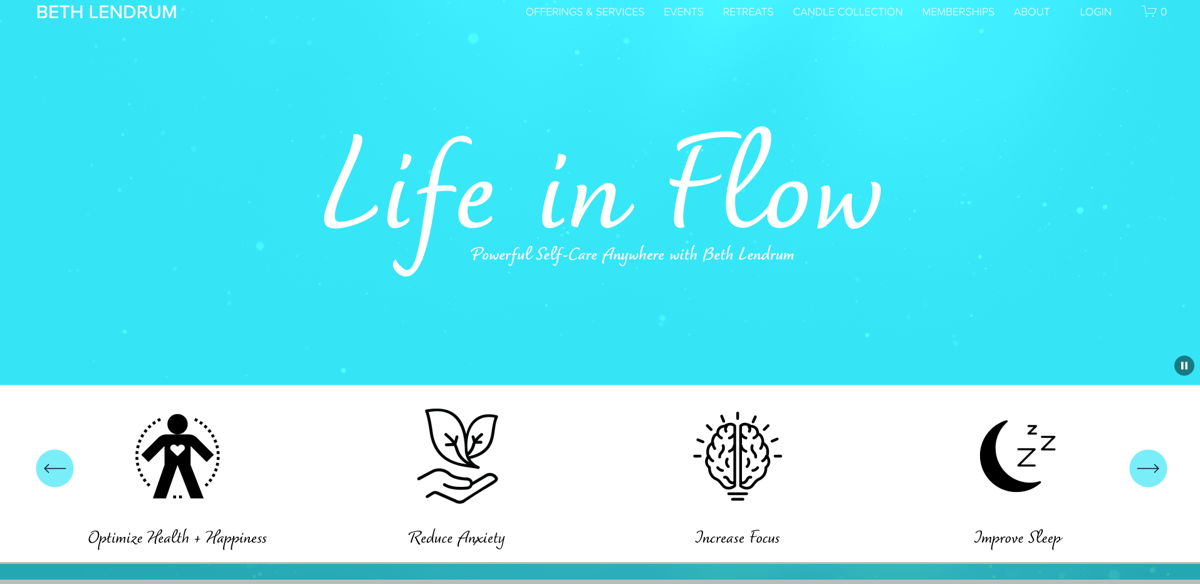 Screenshot of Beth Lendrum , from the squarespace membership websites collection.