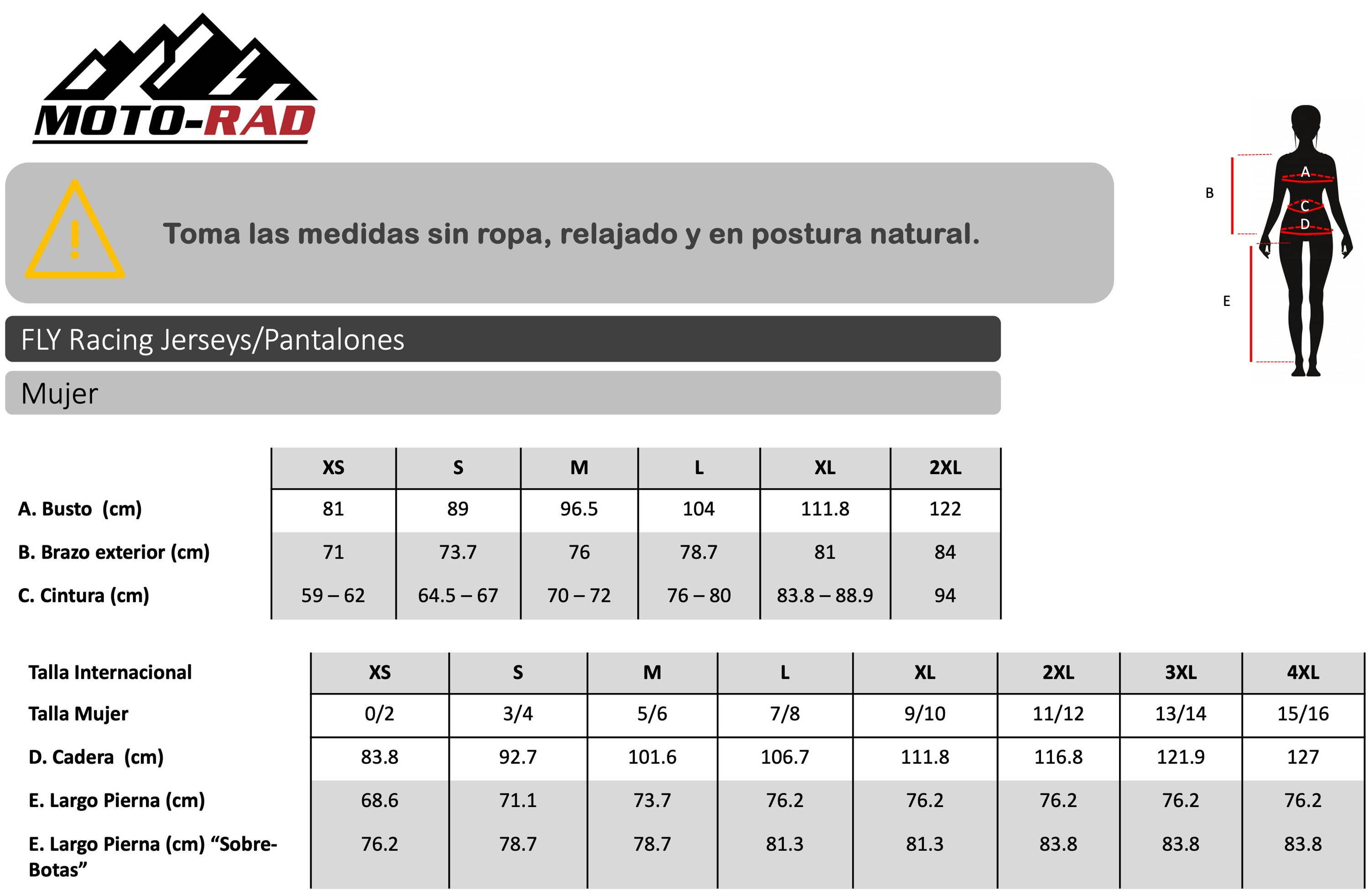 Guia de Tallas Jerseys y Pantalones FLY Racing Mujer