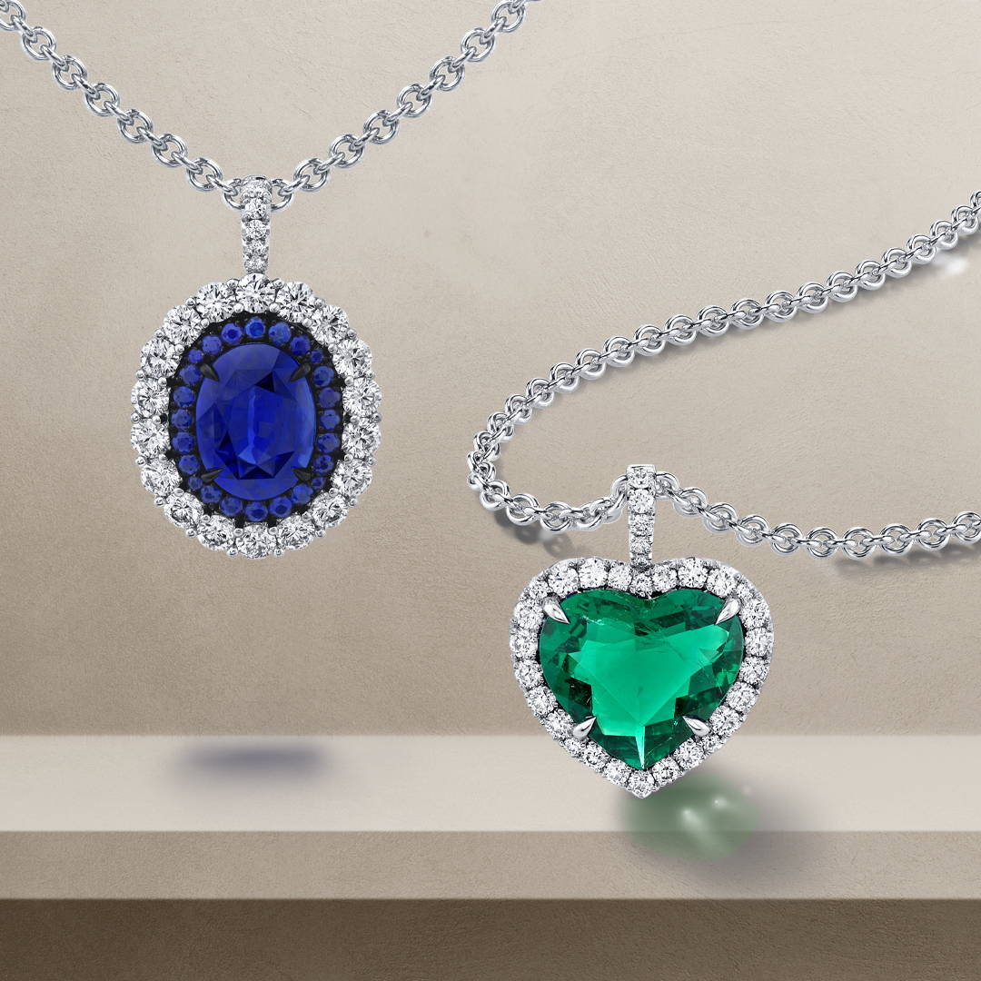 Necklaces with diamonds,sapphire and emerald