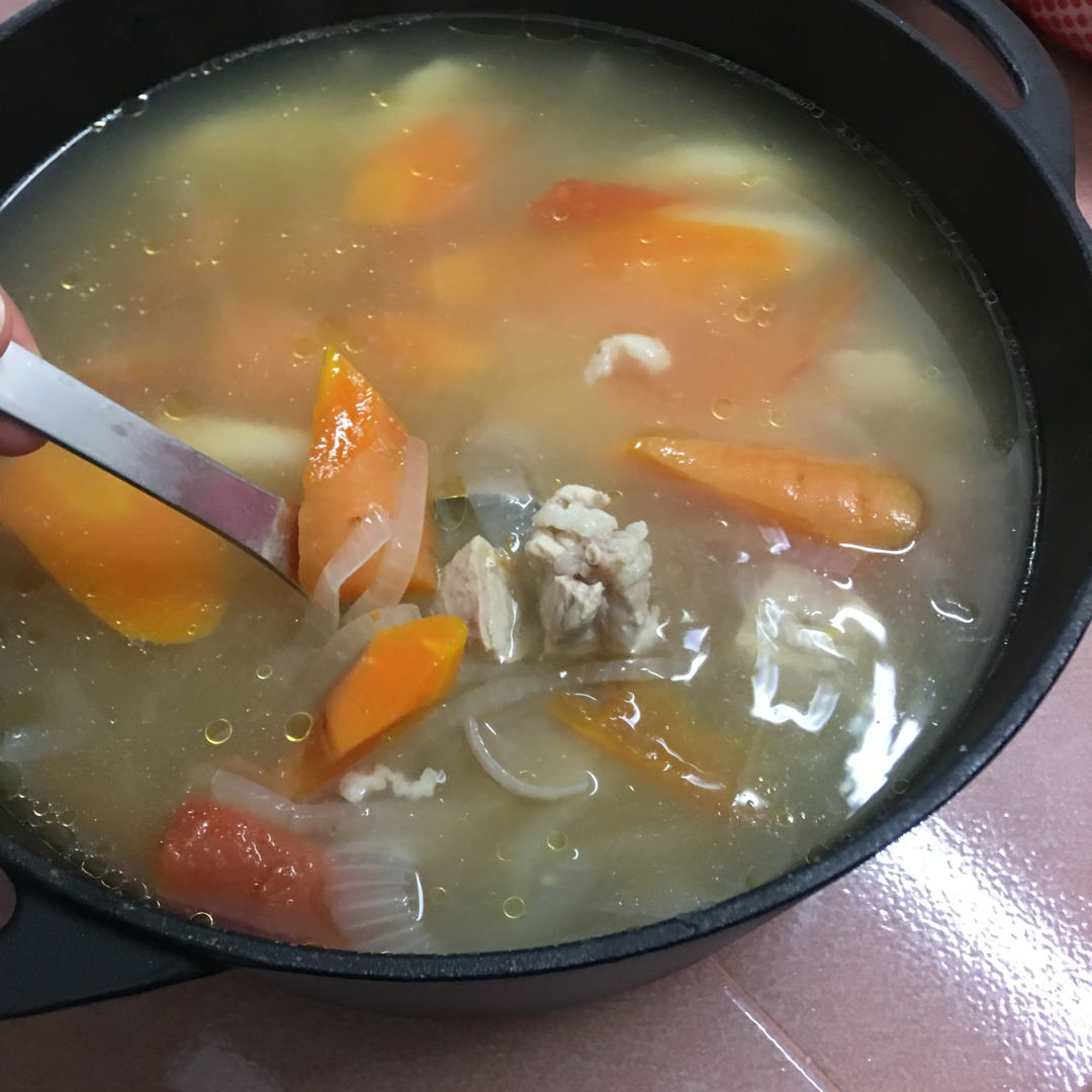 Oct, 22nd 2019 - Boiled ABC soup using my new cast iron pot. Taste great. ;))
