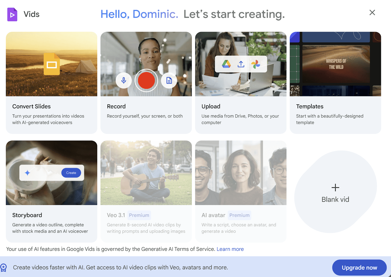 Google Vids is a screen recorder built into the Google Workspace bundle.