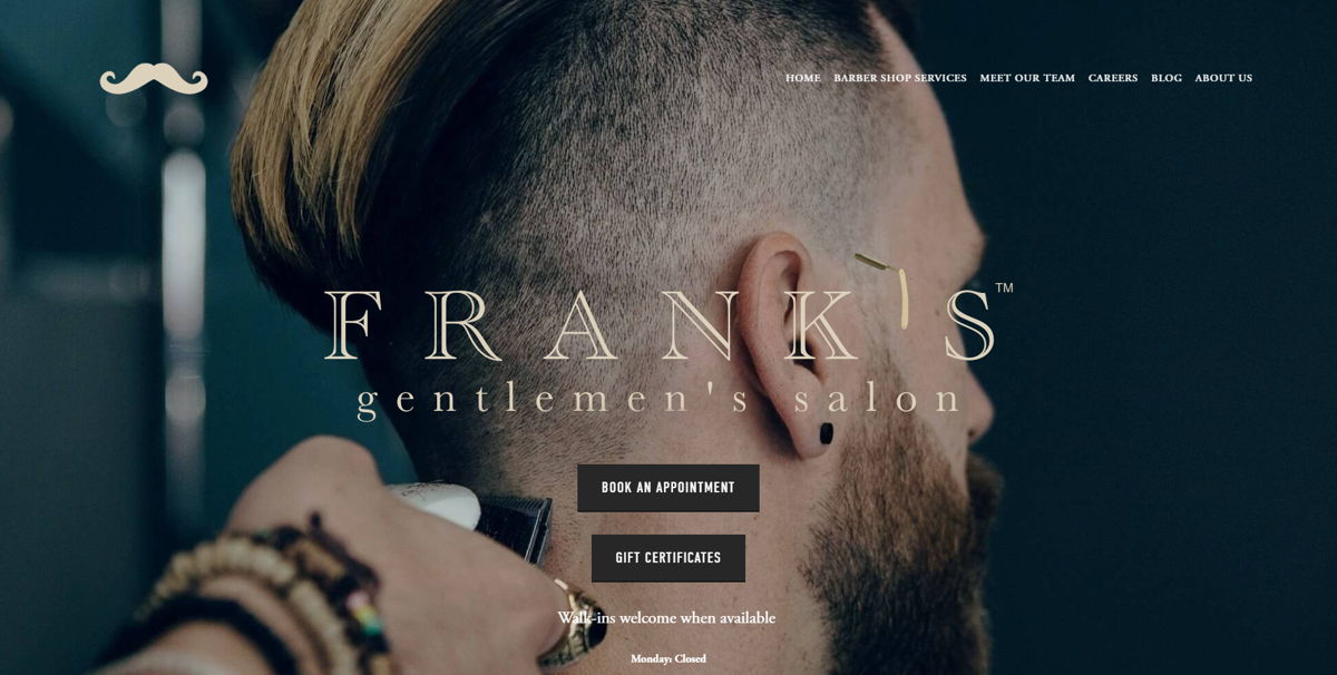 Screenshot of Frank's Gentlemen's Salon, from the barber & barbershop websites collection.