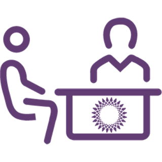 Purple and black stylized icon of a video camera with a play button, representing video recording or media content.