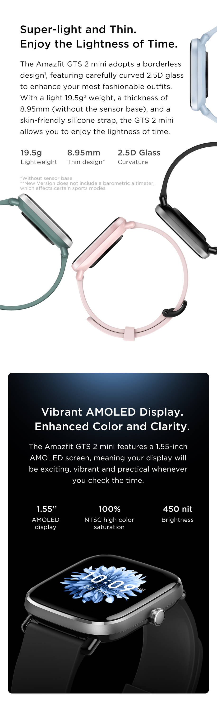 Amazfit-GTS 2 Mini GPS Smartwatch pour Homme et Femme, Montre de